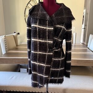 Black Rivet Black and White Plaid Sparkly Belted Sweater